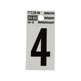 HY-KO RV-15/4 Reflective Sign, Character 4, 1 in H Character, Black Character