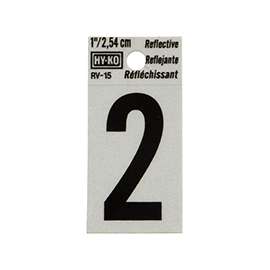 HY-KO RV-15/2 Reflective Sign, Character 2, 1 in H Character, Black Character