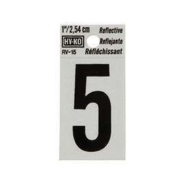 HY-KO RV-15/5 Reflective Sign, Character 5, 1 in H Character, Black Character