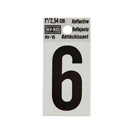 HY-KO RV-15/6 Reflective Sign, Character 6, 1 in H Character, Black Character