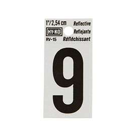 HY-KO RV-15/9 Reflective Sign, Character 9, 1 in H Character, Black Character