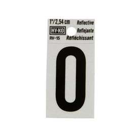 HY-KO RV-15/0 Reflective Sign, Character 0, 1 in H Character, Black Character