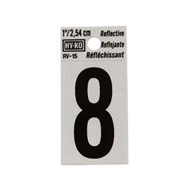 HY-KO RV-15/8 Reflective Sign, Character 8, 1 in H Character, Black Character