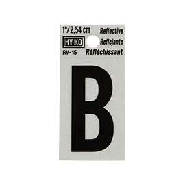 HY-KO RV-15/B Reflective Letter, Character B, 1 in H Character, Black Character