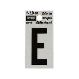 HY-KO RV-15/E Reflective Letter, Character E, 1 in H Character, Black Character