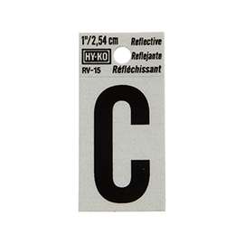 HY-KO RV-15/C Reflective Letter, Character C, 1 in H Character, Black Character