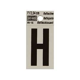 HY-KO RV-15/H Reflective Letter, Character H, 1 in H Character, Black Character