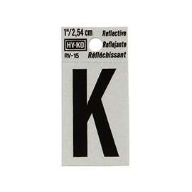 HY-KO RV-15/K Reflective Letter, Character K, 1 in H Character, Black Character
