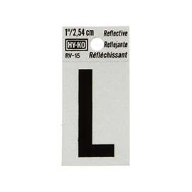 HY-KO RV-15/L Reflective Letter, Character L, 1 in H Character, Black Character