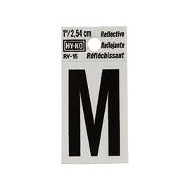 HY-KO RV-15/M Reflective Letter, Character M, 1 in H Character, Black Character