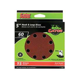 Gator 4144 Random Orbit Sanding Disc, 60-Grit, Coarse Grade, Aluminum Oxide, 5 in Dia