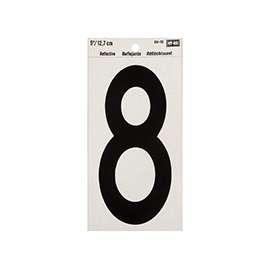 HY-KO RV-70/8 Reflective Sign, Character 8, 5 in H Character, Black Character