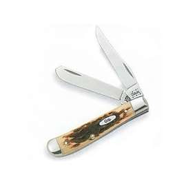 CASE 00013 Folding Pocket Knife, 2.7 in Clip, 2-3/4 in Spey L Blade, 2-Blade, Amber Handle