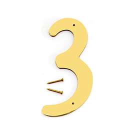 HY-KO BR-40/3 House Number, Character 3, 2-1/2 in W x 4 in H Character, Brass Character