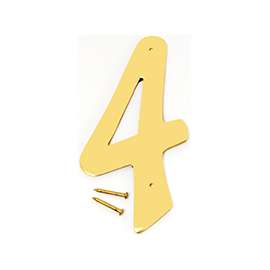 HY-KO BR-40/4 House Number, Character 4, 2-1/2 in W x 4 in H Character, Brass Character