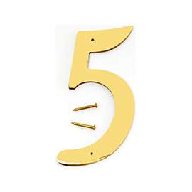 HY-KO BR-40/5 House Number, Character 5, 2-1/2 in W x 4 in H Character, Brass Character