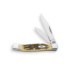 CASE 00077 Folding Pocket Knife, 2.57 in Clip, 1.73 in Pen L Blade, 2-Blade, Amber Handle
