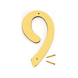 HY-KO BR-40/9 House Number, Character 9, 2-1/2 in W x 4 in H Character, Brass Character
