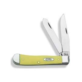 CASE 00161 Folding Pocket Knife, 3-1/4 in Clip, 3.27 in Spey L Blade, 2-Blade, Yellow Handle