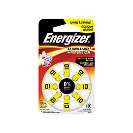 Energizer 10 Series AZ10DP-8 Non-Rechargeable Hearing Aid Battery, Zinc-Air, 89 mAh