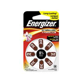 Energizer 312 Series AZ312DP-8 Non-Rechargeable Hearing Aid Battery, Zinc-Air, 155 mAh