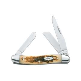 CASE 00039 Folding Pocket Knife, 2.57 in Clip, 1.88 in Sheep Foot, 1.71 in Spey L Blade, 3-Blade, Amber Handle