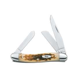 CASE 00042 Folding Pocket Knife, 2.57 in Clip, 1.88 in Sheep Foot, 1.71 in Spey L Blade, 3-Blade, Amber Handle