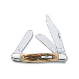 CASE 00128 Folding Pocket Knife, 2.92 in Clip, 2.15 in Sheep Foot, 1.9 in Spey L Blade, 3-Blade, Amber Handle
