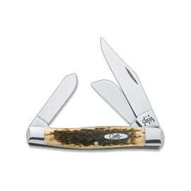 CASE 00204 Folding Pocket Knife, 3.3 in Clip, 2.3 in Sheep Foot, 2.2 in Spey L Blade, 3-Blade, Amber Handle