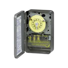 Intermatic T104 Heavy-Duty Mechanical Time Switch, 40 A, 208/277 V, 24 hr Time Setting, Gray