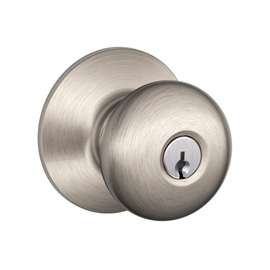 Schlage Plymouth F51A VPLY619 Keyed Entry Knob, 1-3/8 to 1-3/4 in Thick Door, Brass/Zinc, Satin Nickel