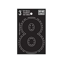 HY-KO 30400 Series 30408 Die-Cut Number, Character 8, 3 in H Character, Black Character