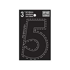 HY-KO 30400 Series 30405 Die-Cut Number, Character 5, 3 in H Character, Black Character
