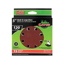 Gator 4141 Random Orbit Sanding Disc, 120-Grit, Fine Grade, Aluminum Oxide, 5 in Dia