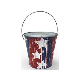 Seasonal Trends Stars And Stripes Design Candle, 5 In Dia, Bucket With Handle, Citronella, Paraffin Wax