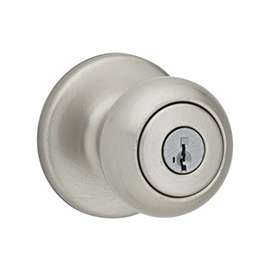 Kwikset 400CV-15 CP Keyed Entry Knob, 1-3/8 to 1-3/4 in Thick Door, Steel, Satin Nickel