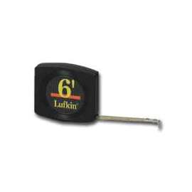 Cresent Lufkin Pee Wee W616 Pocket Tape Measure, 6 ft L x 1/4 in W Blade, Steel Blade, Black