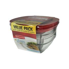 Rubbermaid 2856010 Food Container Set, 1, 2-1/2, 4 Cups Capacity, Glass, Clear