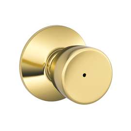 Schlage F40 BEL 605 Privacy Door Knob, 1-3/8 to 1-3/4 in Thick Door, Metal, Brass