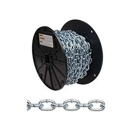 Campbell 0723367 Straight Link Coil Chain, 270 lb Working Load Limit, #3, Steel, Brass