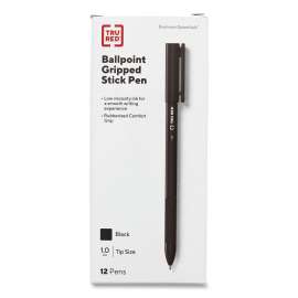 Gripped Ballpoint Pen, Stick, Medium 1 mm, Black Ink, Black Barrel, Dozen