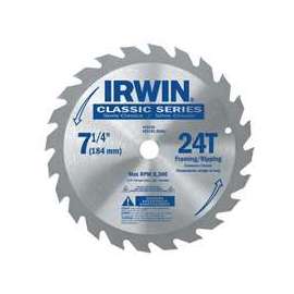 IRWIN 15130 Circular Saw Blade, 7-1/4 in Dia, Carbide Cutting Edge, 5/8 in Arbor, Carbide