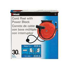 CCI 48006 Power Cord Reel, 30 ft L Cord, 14 AWG, Orange