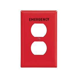 Eaton Wiring Devices PJ8EMRD Emergency, Mid-Size Duplex Receptacle Wallplate, 1-Gang, Polycarbonate, Red