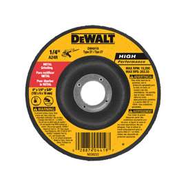 DeWALT DW4419 Depressed Center, High Performance, Type 27 Grinding Wheel, 5/8 in Arbor, 24-Grit, Aluminum Oxide