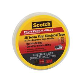 Scotch 10844-DL-5 Electrical Tape, 66 ft L, 7 mil Thick, PVC Backing, Yellow