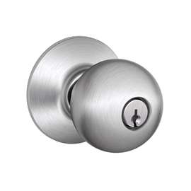 Schlage Orbit F51A CSVORB626KA4 Keyed Entry Knob, 1-3/8 to 1-3/4 in Thick Door, Brass/Steel, Satin Chrome