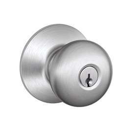 Schlage Plymouth F51A CSVPLY626KA4 Keyed Entry Knob, 1-3/8 to 1-3/4 in Thick Door, Brass/Zinc, Satin Chrome