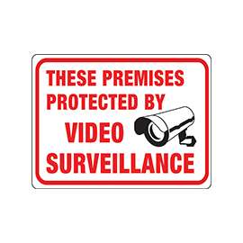 HY-KO 20619 Identification Sign, Rectangular, THESE PREMISES PROTECTED BY VIDEO SURVEILLANCE, Black/Red Legend