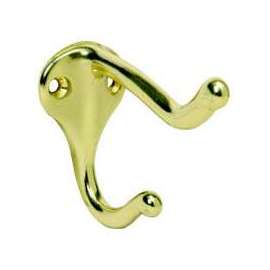 Schlage 571A3 Coat and Hat Hook, Aluminum, Brass